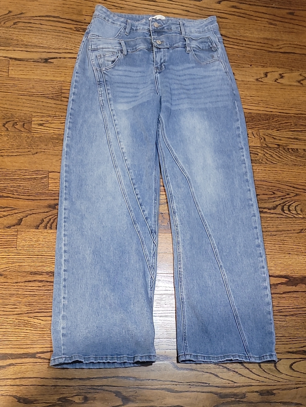 Katch Me High-Rise Light Blue Wide Leg Jeans with Panel Seams